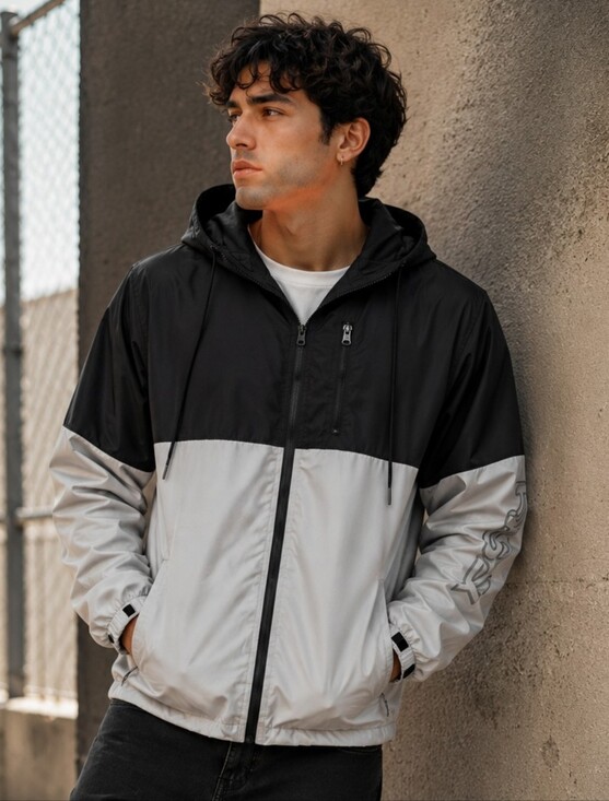 RSQ Other - RSQ Colorblock Windbreaker Jacket Mens Medium Black Gray Y2K Streetwear Zip Hood